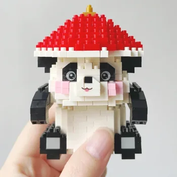 Oyuncak Çocuklar için Bebek Panda Şapka ile Asılabilir Bebek 3D Modeli DIY Mini Elmas Blokları Tuğla Yapı