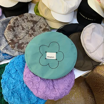 Pamuk Kadın Bere Bahar yazlık şapkalar Ekose Üst Ins Tarzı Japon Askeri Kap Vintage Ressam Şapka 2022 Sonbahar Kız Kapaklar