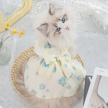 Pet Köpek Kedi Elbise Elbise Yeni taze çiçekler güzel yaka elbise bez bebek mavi kedi yavru iki ayak prenses etek evcil hayvan giysileri