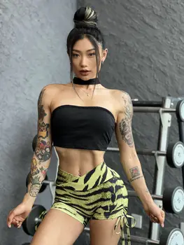 Pmwrun Yaz 2023 kadın Aktif Giyim Baskılı İpli Şort Zebra Desen Yüksek Bel Kalça Yoga Sıkı Anti-pozlama Spor 5