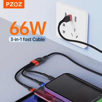 PZOZ 3 in 1 USB C Tipi Kablo 66W 5A Süper Hızlı Şarj mikro USB C Kablosu iPhone Samsung Xiaomi Huawei İçin Telefon Kablosu Şarj Cihazı
