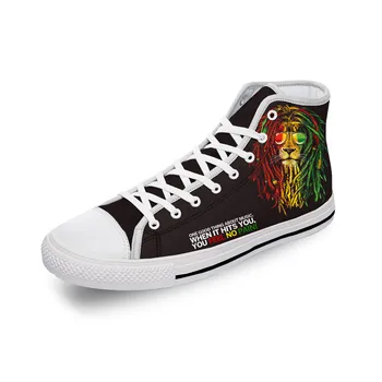 Reggae Rastafarian Rasta Rastafari Aslan Beyaz Kumaş 3D Baskı Yüksek Top kanvas ayakkabılar Erkekler Kadınlar Hafif Nefes Spor Ayakkabı