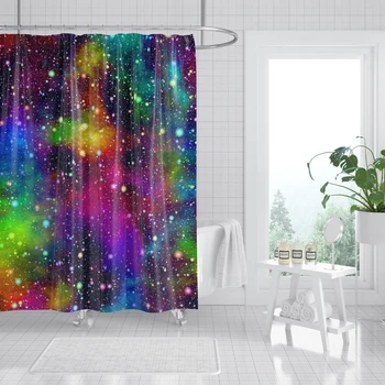 Renkli Galaxy Uzay Duş Perdesi Psychedelic Yıldızlı Asmak Perde Banyo Dekorasyon Polyester Kumaş Banyo Aksesuarları