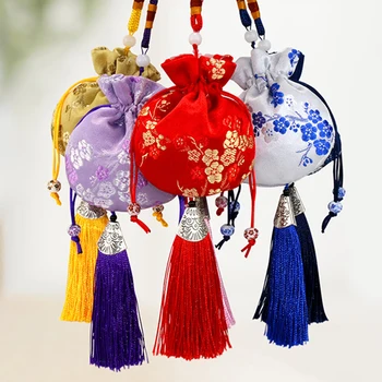 Retro Saray Poşet Vintage Çin Nakış Erik Çiçeği Takı saklama çantası Püskül Moda büzgülü torba Düğün Hediye çantası
