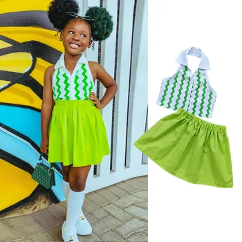 RTS 2023 Yaz Bebek Kız Çocuk Giyim Setleri 2 Parça Yelek + Mini Etek Eşleştirme Kıyafetler Sokak Stili Yeşil Y2K çocuk Setleri