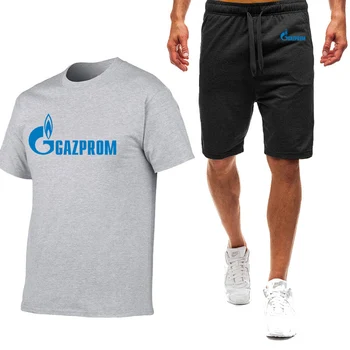 Rusya Gazprom 2023 Erkekler Yüksek kaliteli eğlence 2 Parça Setleri Kısa Kollu Spor Spor Yaz Baskı T Shirt Takım Elbise Giyim