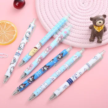 Sanrio 6 adet Kawaii 0.5 mm Jel Kalem Anime Melodi Kuromi Hellokitty İmza jel mürekkep kalemi Okul Malzemeleri Kırtasiye Toptan