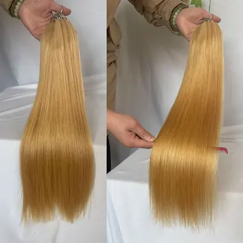 Sarışın Renkli %100 % insan saçı Tüyleri saç ekleme 200 adet / grup 18-24 inç Düz Uzun Tüy Saç Uzatma Kadınlar İçin