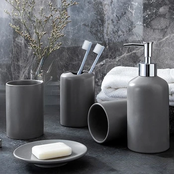Seramik banyo seti yaratıcı gargara fincan sıvı şişe 5 parça aile otel seti süsler high-end hediye banyo aksesuarları