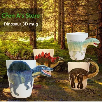 Seramik Kupa 3D Dinozor Şekli El Boyalı Hayvanlar Kupa Seramik Kahve Fincanı Süt Çay Bardağı, Doğum Günü Hediyeleri