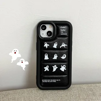 Sevimli Siyah Karikatür Durumda iPhone 14 13 12 11 Artı Pro Max XR Lens Çerçeve Tutucu Yumuşak Deri Moda Siyah Kapak Kore INS