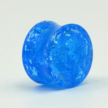 Showlove-1pairs Mavi Kristal Paramparça Tasarım Kraker Çift Alevlendi Akrilik Fiş Kulak Genişletici Kulak Vücut piercing takı