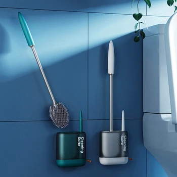 Silikon TPR Tuvalet Fırçası Tutucu ve Küçük Fırça Closestool Fırça Seti Esnek Duvar Asılı Zemin Standı Banyo Aksesuarı