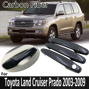 Siyah Karbon Fiber Toyota Land Cruiser Prado 120 için J120 L120 2003 2004 2006 2007 2008 2009 Kapı kulp kılıfı Araba Aksesuarları