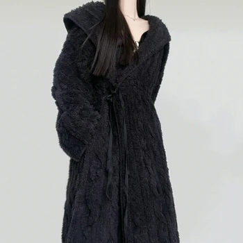 Siyah Mercan Kadife Gece Elbise Yüksek Dereceli Kalınlaşmış Kadife Pijama kadın Kış Japon Gecelik Uzun Bornoz Gecelik
