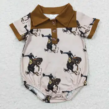 SR0222 Erkek Sürme Kahverengi Kısa Kollu Bodysuit Toptan Tulum Bodysuit Yenidoğan bebekler için bebek erkek giysileri rahat giyim