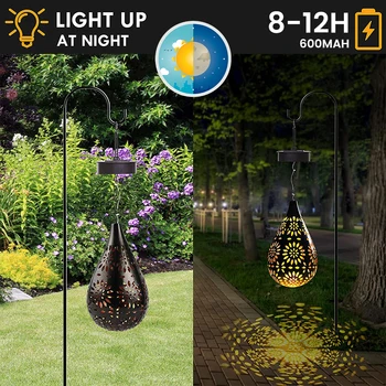 Su geçirmez Güneş Bahçe Lambası, Hollow-out LED Avize, Retro Sokak Gece Lambası Peyzaj Veranda Asılı Lamba Dış Aydınlatma