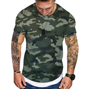 Sıcak Satış yuvarlak boyun ince kamuflaj rahat kısa kollu erkek yazlık t-shirt