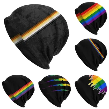 Sıkıntılı Eşcinsel Ayı Gurur Bayrağı Şerit Kasketleri Kapaklar Erkekler Kadınlar Streetwear Kış Sıcak örgü şapka Yetişkin LGBT GLBT Lezbiyen Kaput Şapka
