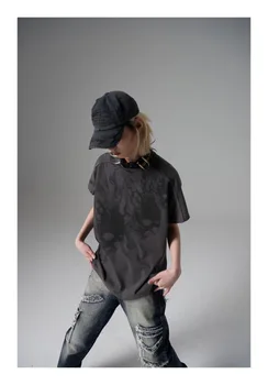 T-shirt %100 % pamuklu bluz erkek ve kadın T-shirt yaz yıkama şekilli Duman İskelet kısa kollu marka Harajuku hip Hop T-shirt