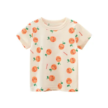 T Shirt Sevimli Tatlı Pamuklu Tişört 2-8T Yürüyor Çocuk Bebek Kız Giysileri Turuncu PrintSummer Temel Üst Tee Çocuk Kıyafeti