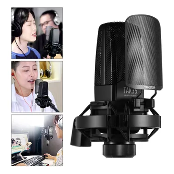TAKSTAR TAK35 Profesyonel kayıt mikrofonu Kondenser Kardioid Mikrofon ve Metal Cam Şok Dağı Karaoke Canlı Kayıt