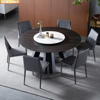 Tasarımcı Lüks yuvarlak Mermer Kaya Döşeme yemek masası seti 6 sandalye mesa de jantar tisch mobilya meuble Paslanmaz çelik altın taban