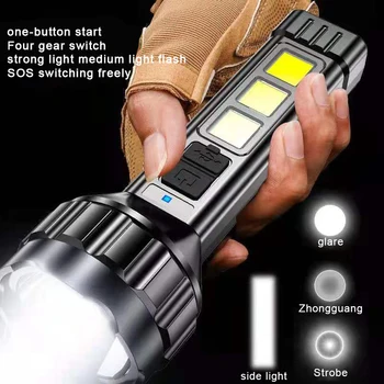 Taşınabilir El Feneri Su Geçirmez Güçlü El USB Lamba Acil Kamp Yürüyüş için Şarj Edilebilir Süper Parlak Fenerler