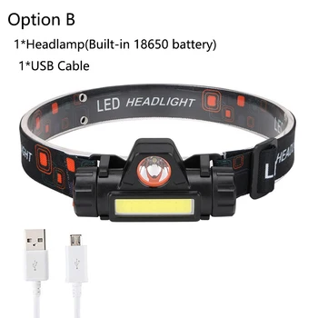 Taşınabilir mini Güçlü LED Far XPE + COB USB şarj Edilebilir Far Dahili Pil Su Geçirmez baş feneri Kafa Lambası