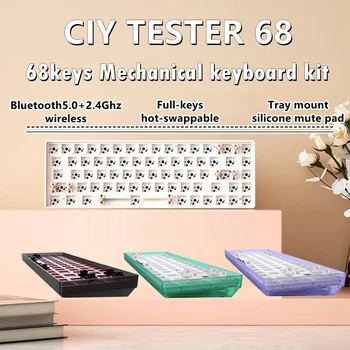 Tester68 Mekanik Klavye Seti Tes68 3 / 5pin Hot Swap Mili Taban Eksen BT5. 0 + 2.4 G Özelleştirilmiş Bluetooth kablosuz klavye