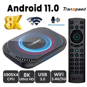 Transpeed Android 11 TV Kutusu AV1 Amlogic S905X4 4K 8K 3D BT4.0 2.4 G&5G Ses Kontrolü Wifi lan 100M Kaliteli Çok Hızlı Kutu