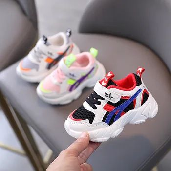 Unisex Çocuk moda ayakkabı Küçük Çocuğun Rahat Sonbahar Şerit çocuk Örgü Nefes Sneakers Kız spor ayakkabı 2021 Yeni 1-6 1