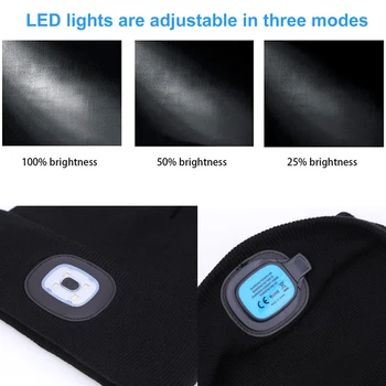 USB Aydınlık Örme Kapaklar Çok Amaçlı LED el feneri Bere Şarj Edilebilir Ayrılabilir 3 Vitesli Parlaklık Unisex Gece Balıkçılığı için 4
