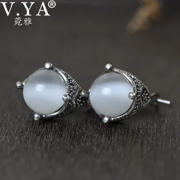 V. YA 925 Ayar Gümüş Küpe Sentetik Opal Taş Küpe Güzel Takı Vintage moda Damla Küpe Kadınlar için Brincos