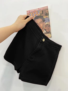 Vintage Gotik Siyah Kot Şort kadın Yaz Kore Tarzı Y2K Baggy Kısa Jean Pantolon Harajuku Streetwear Denim Pantolon 2023