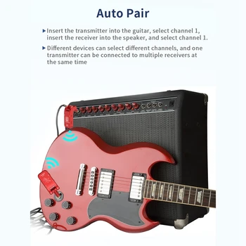 WS-3 UHF Gitar Verici Alıcı 4 Kanal Dahili Şarj Edilebilir Kablosuz Gitar Sistemi İçin Elektrik Gitar Bas 1