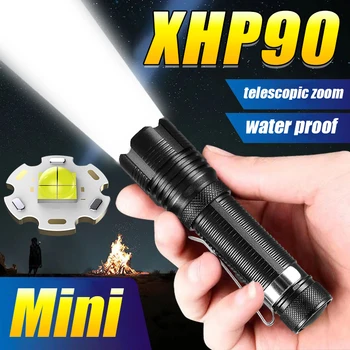 XHP90 Süper Mini El Feneri Parlak Teleskopik Zoom Led El feneri Şarj Edilebilir Taşınabilir Meşale Dış Aydınlatma Cep Fener
