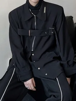 Y2k Tüm Siyah Bahar Lüks Moda Gevşek Gömlek Rahat Ceket Erkekler Uzun kollu Gömlek Tüm Maç Butik Giyim Basit Tarzı