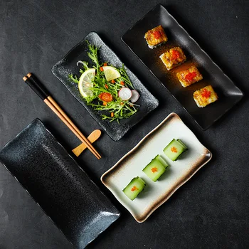 Yaratıcı seramik suşi tabakları Japon yemek tabakları Dikdörtgen dalga plakaları restoran için Özel seramik tabaklar suşi tabakları