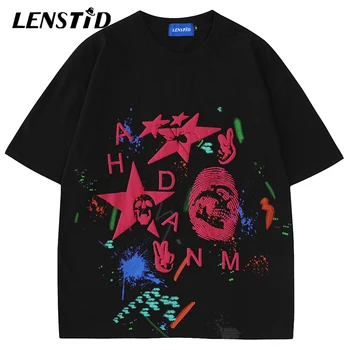 Yaz Erkek Tişörtleri Hip Hop Graffiti Kafatası Yıldız Grafik Baskı T Shirt Punk Gotik Streetwear Harajuku Moda pamuklu üst giyim Tees