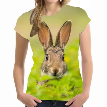 Yaz Hayvan Tavşan 3D Baskı T-shirt Kadın Moda T Shirt Streetwear Boy Y2k Harajuku Spor Tees Tops Kadın Giyim