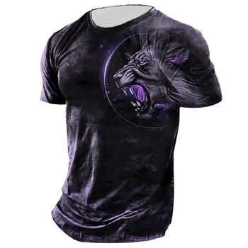 Yaz Retro Trend 3D Aslan Kafası Baskı erkek tişört O Boyun Tasarım Sokak Trendi Rahat Gevşek Her Şey Basit Büyük Boy T-Shirt