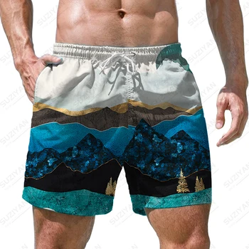 Yaz yeni erkek şort dağ dalga 3D baskılı erkek şort tatil tarzı erkek şort moda trendi rahat erkek şort