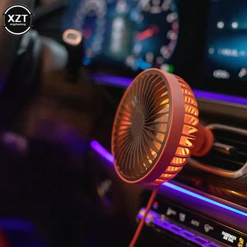 Yeni araba fanı 360 derece dönebilen serin renkli LED ışıkları USB Powered araba oto güçlü soğutma Hava fanı araba hava firar monte