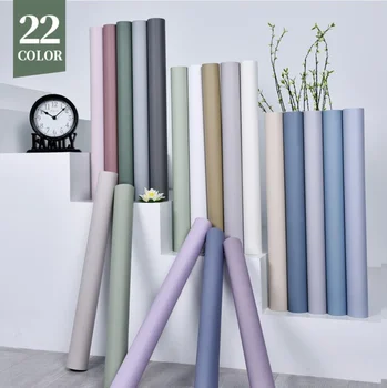 Yeni Düz Renk Kendinden Yapışkanlı Vinil Duvar Kağıdı Oturma Odası Dolap Mobilya Çıkartmaları PVC Su Geçirmez Morandi Renk yapışkan kağıt