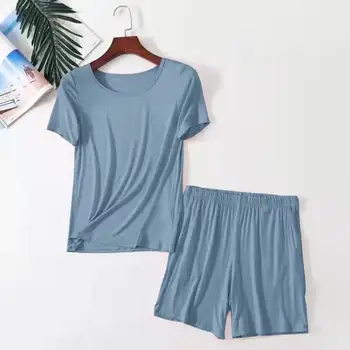 Yeni Modal Pijama kadın Yaz Rahat İki parçalı Rahat Kısa kollu Pijama Seti Şort Pantolon Serin Anlamda Ev Giyim Seti