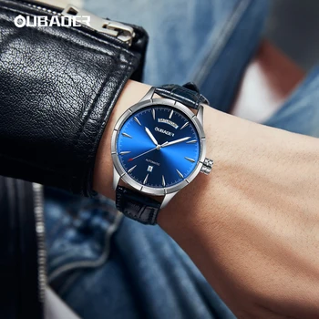 Yeni Sıcak Moda Mavi Kadran Tarihi Deri Kol Saati Erkekler Mekanik iskelet saatler Üst Marka Lüks İş Erkek Otomatik Saat