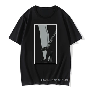 Yenilik Kısa Kollu Tee Gömlek Zincirleme Topuklu BDSM T-Shirt Baskın Itaatkar Gönderme Ana Camisas 3D Tişörtleri Erkekler