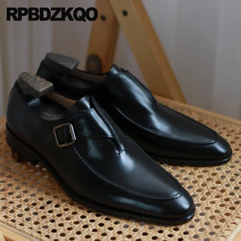 Yüksek Kalite Erkekler Gelin İngiliz Ayakkabı Resmi keşiş askısı Marka Elbise Ünlü Yuvarlak Ayak Daireler Metal Toka Inek Derisi Tasarımcı Balo 2