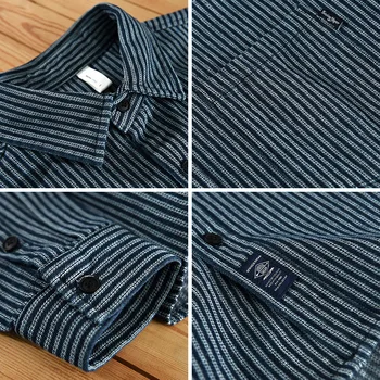 Z759 Erkekler Çizgili Gömlek Bahar Moda Basit Iş Rahat Uzun Kollu Göğüs Cebi Temel Klasik Bluz Japonya Tarzı Günlük Üst 2
